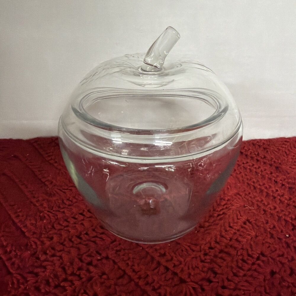 Vintage Anchor Hocking Clear Glass Apple Cookie/Candy jar 8”